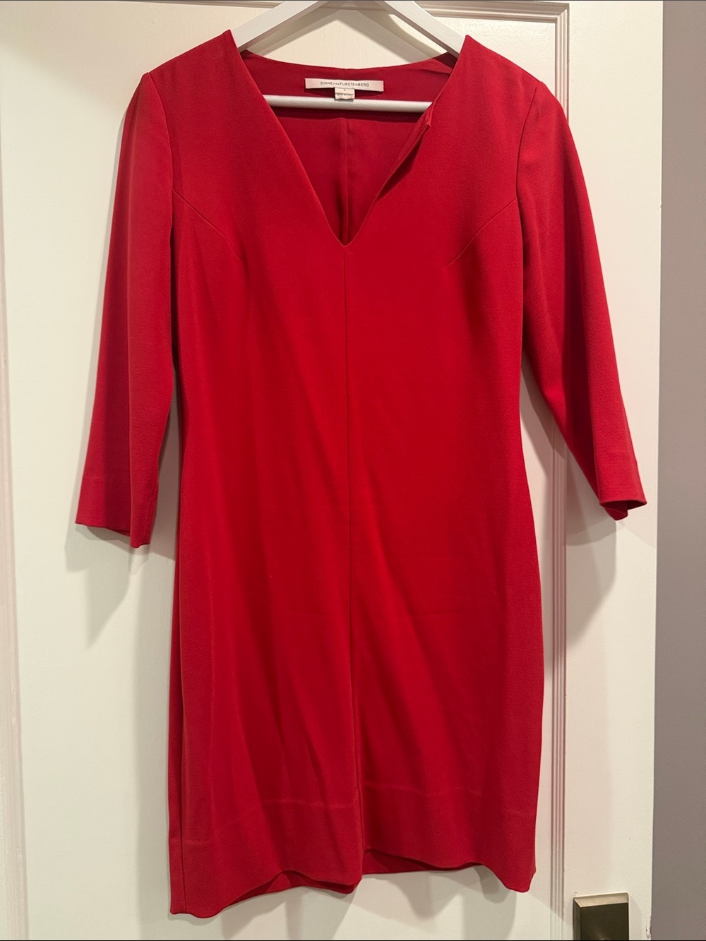 Diane Von Furstenberg Red V-Neck Midi Dress